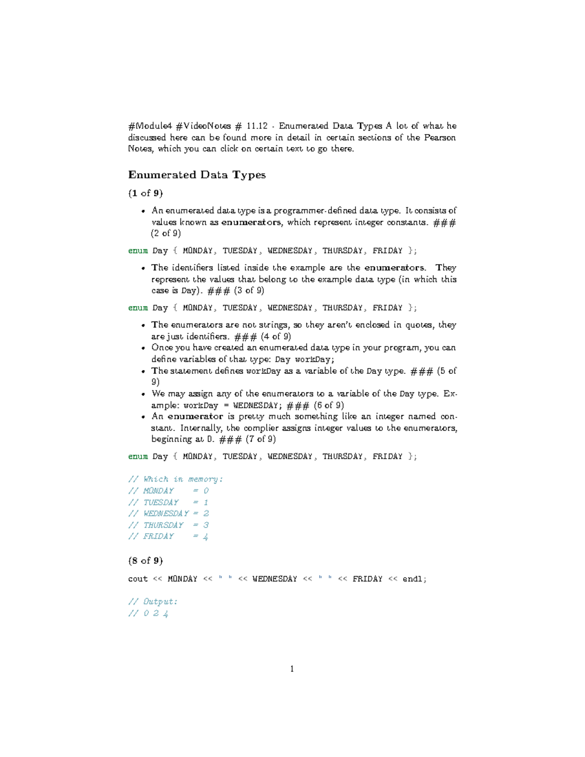 (3) 43 Enums Module4 VideoNotes 11 Enumerated Data Types A lot
