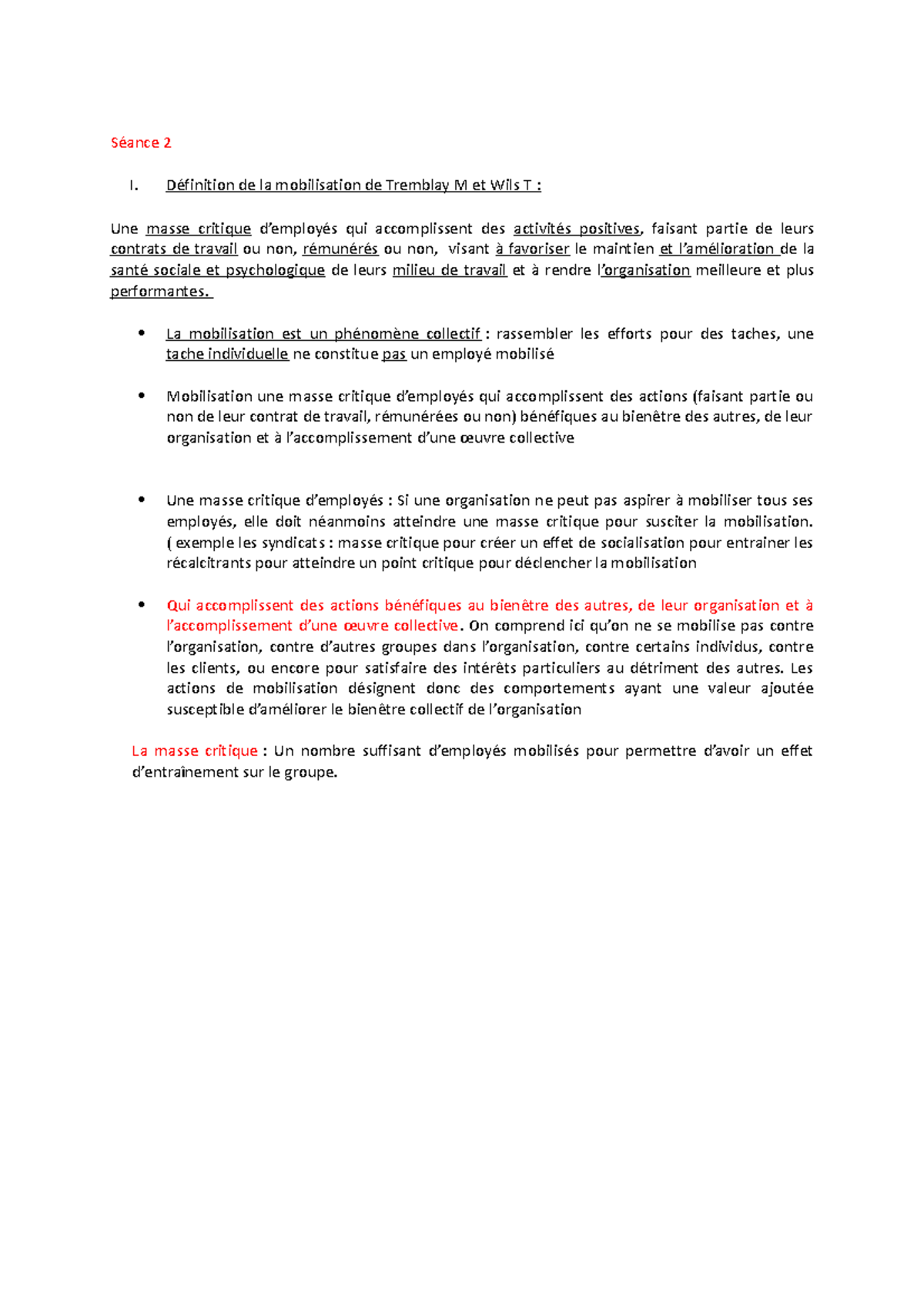 Resumé revision Cours Mobilisation Séance 2 I. Définition de la