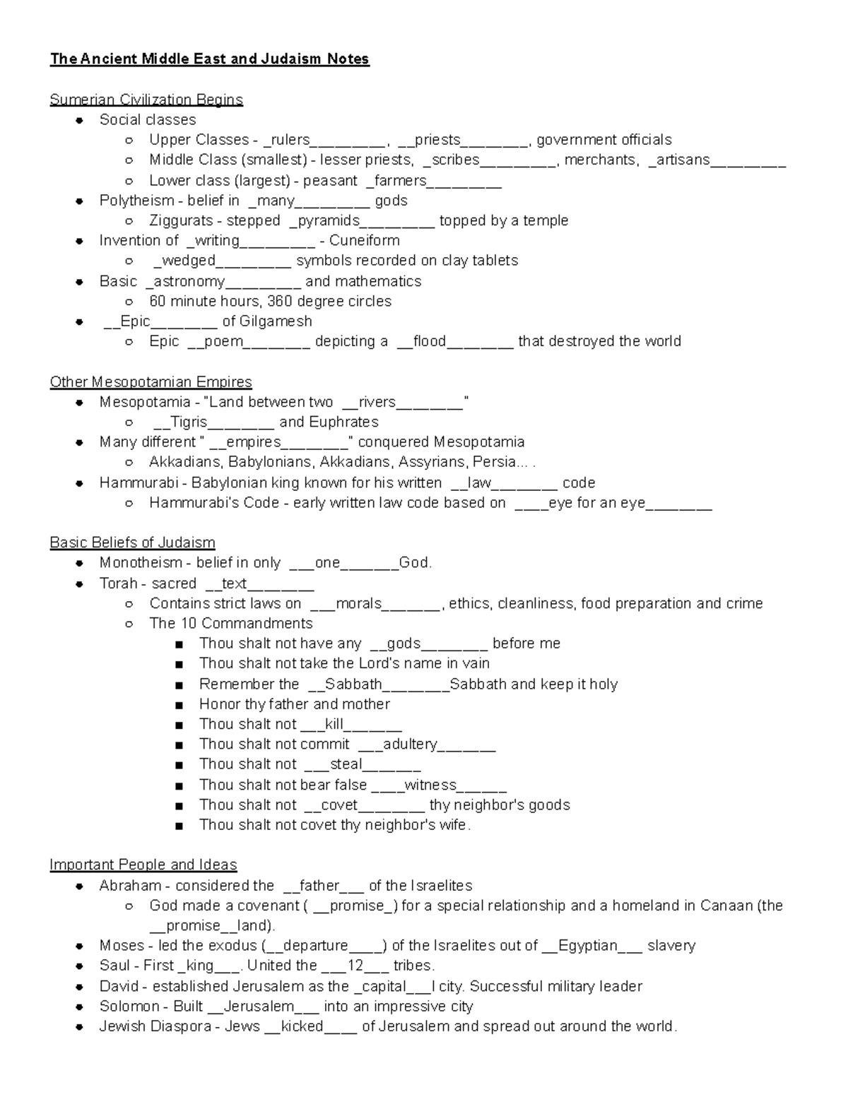 0.2 The Ancient Middle East and Judaism Notes - The Ancient Middle East ...