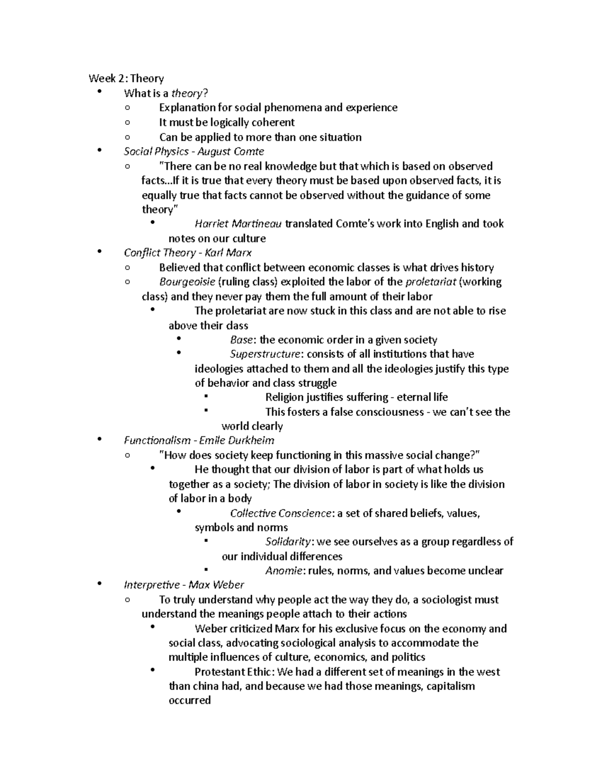 Week 2: Theories of Sociology - Week 2: Theory What is a theory? o ...