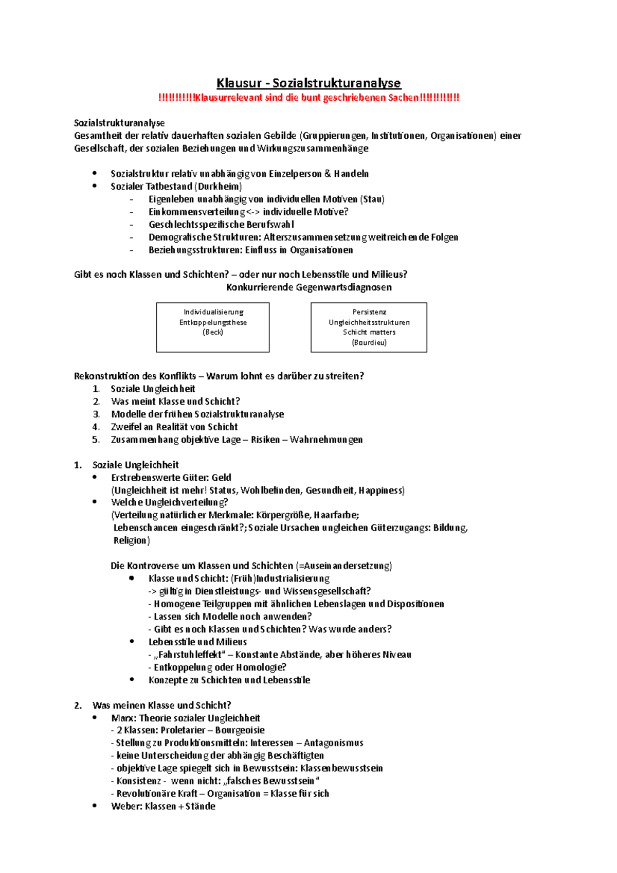 Klausurzusammenfassung - Klausur - Sozialstrukturanalyse ...