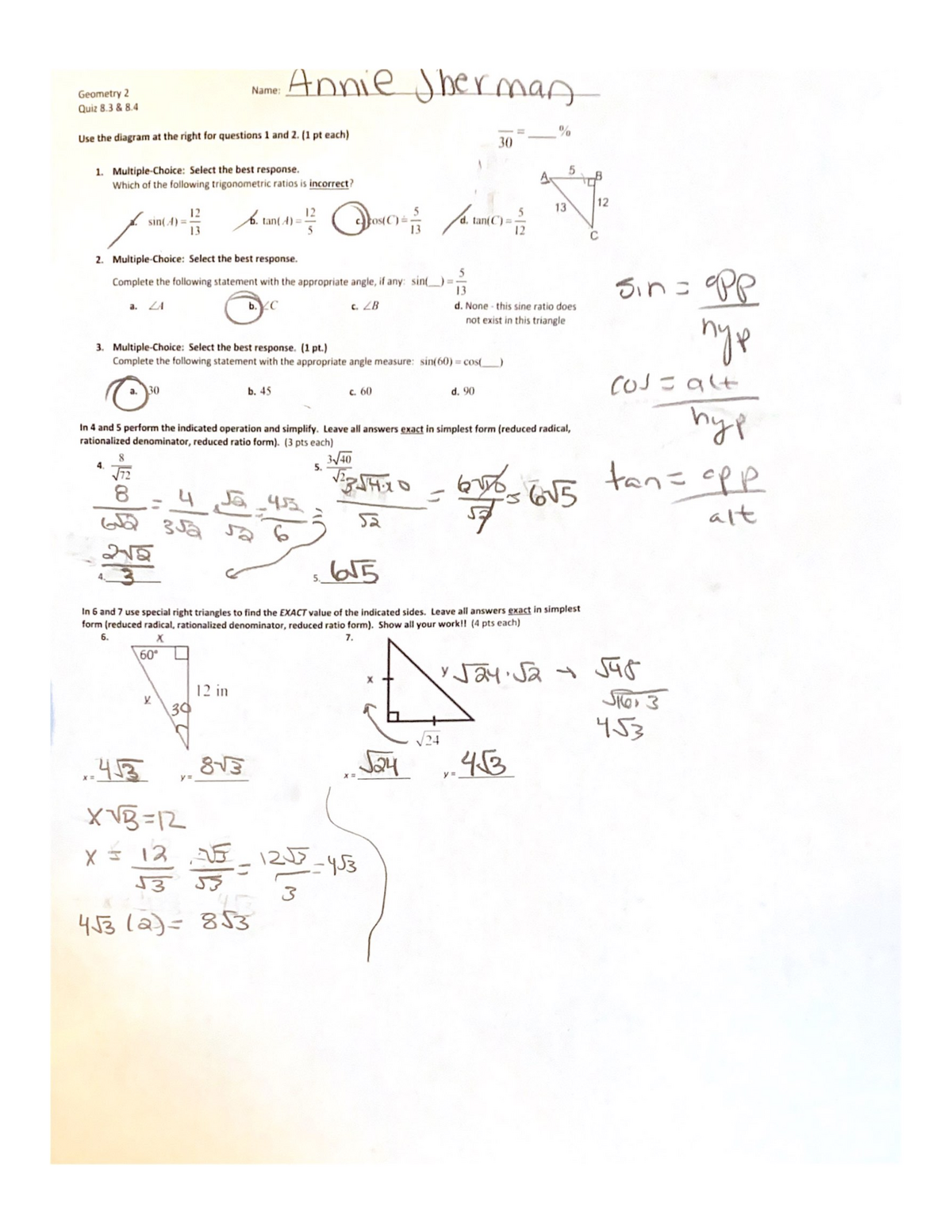 geometry 7.2 homework answers