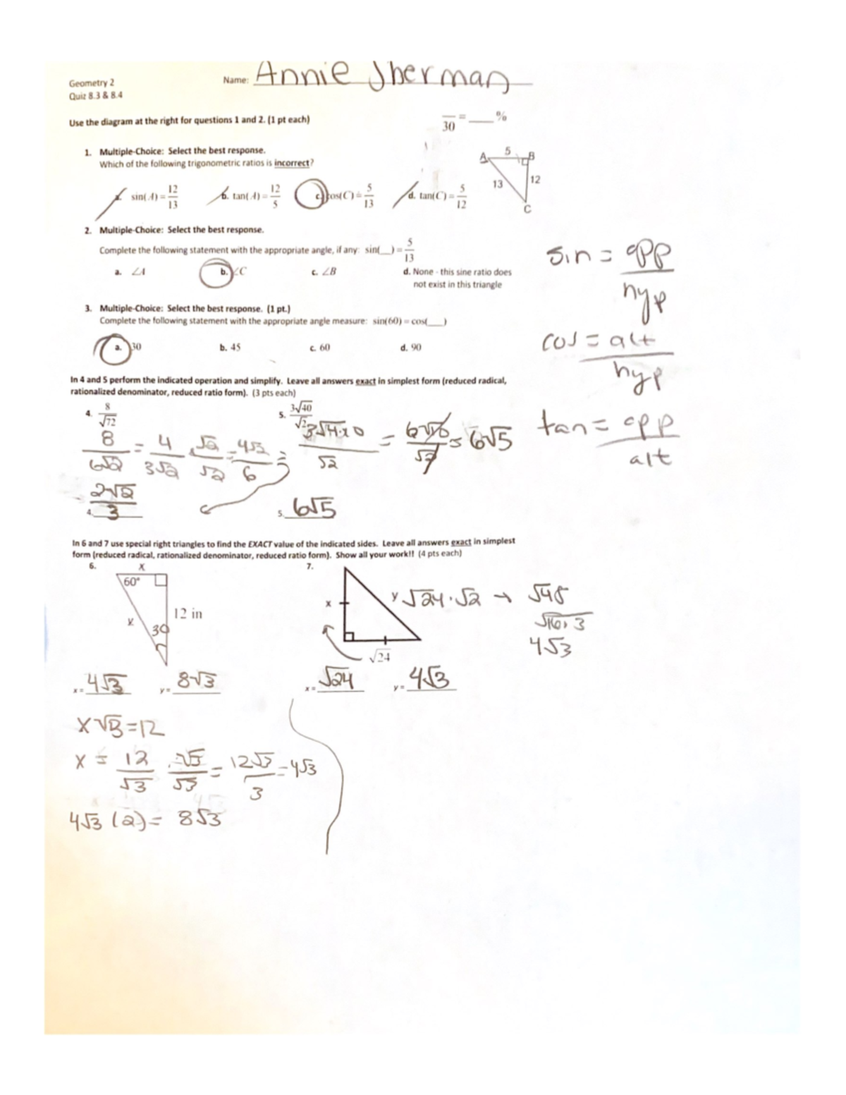 geometry 7.2 homework answers