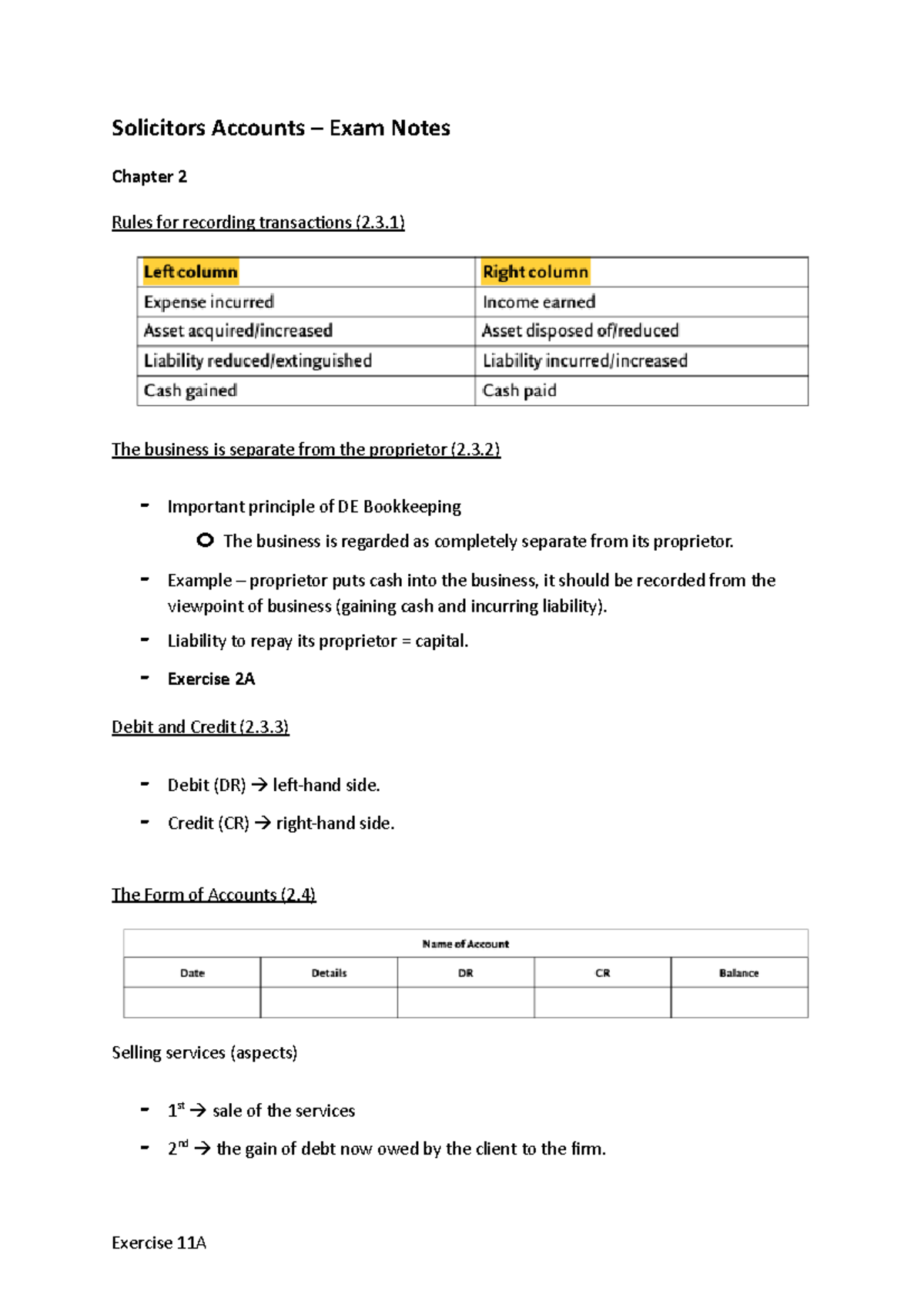 Solicitors Accounts revision notes Solicitors Accounts Exam Notes