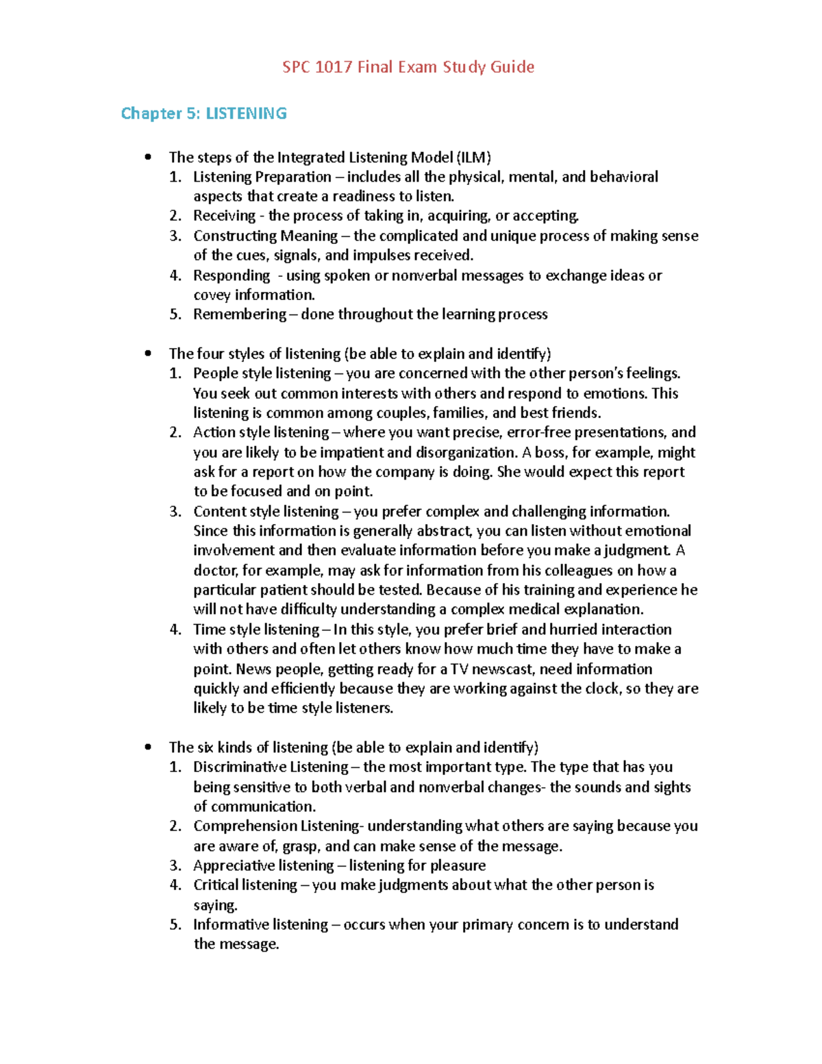 Final Exam Study Guide - Summary Fundamentals Of Speech - SPC 1017 ...