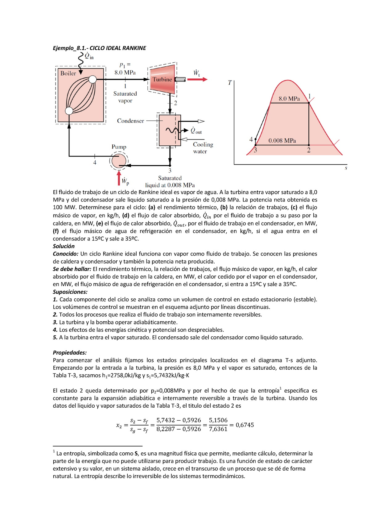 Rankine Ideal - Ejemplo_8.‐ CICLO IDEAL RANKINE El Fluido De Trabajo De ...