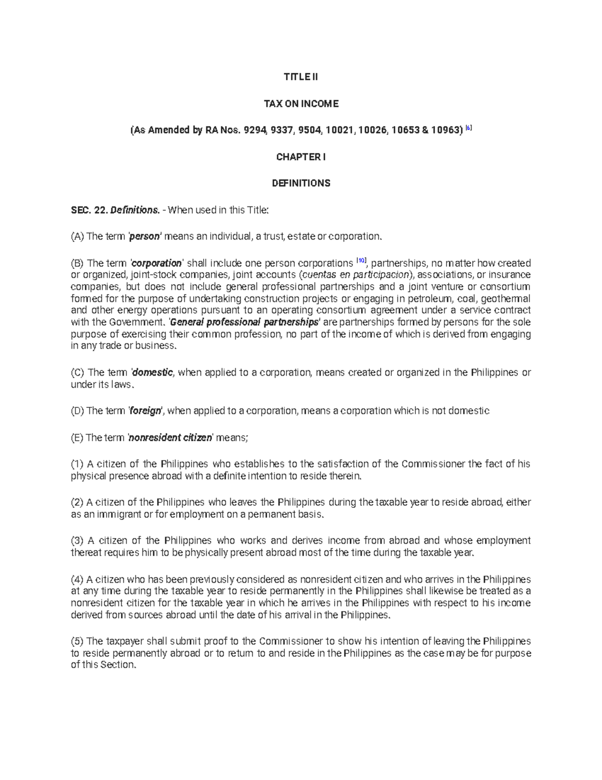 Title II General Principles - TITLE II TAX ON INCOME (As Amended by RA ...