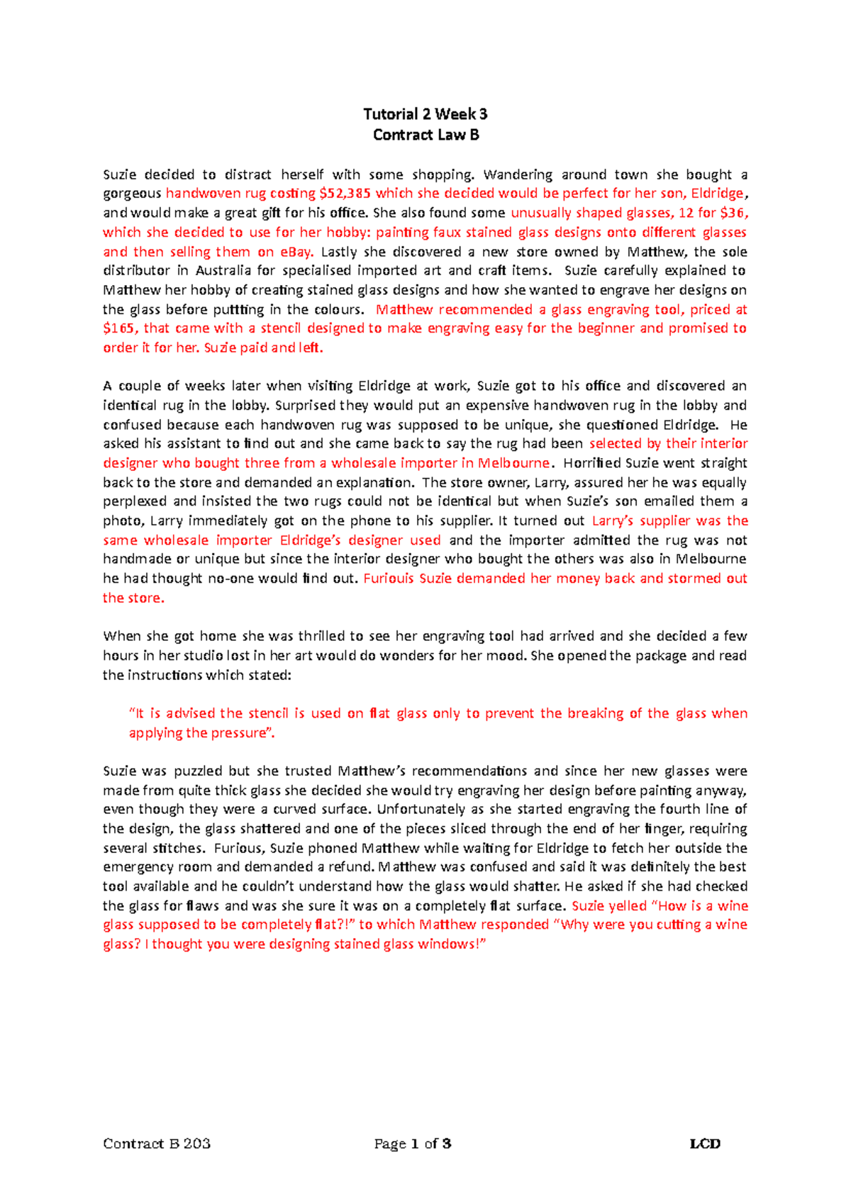 W2 Tute - Contracts B Tutorial Week 2 - Tutorial 2 Week 3 Contract Law ...