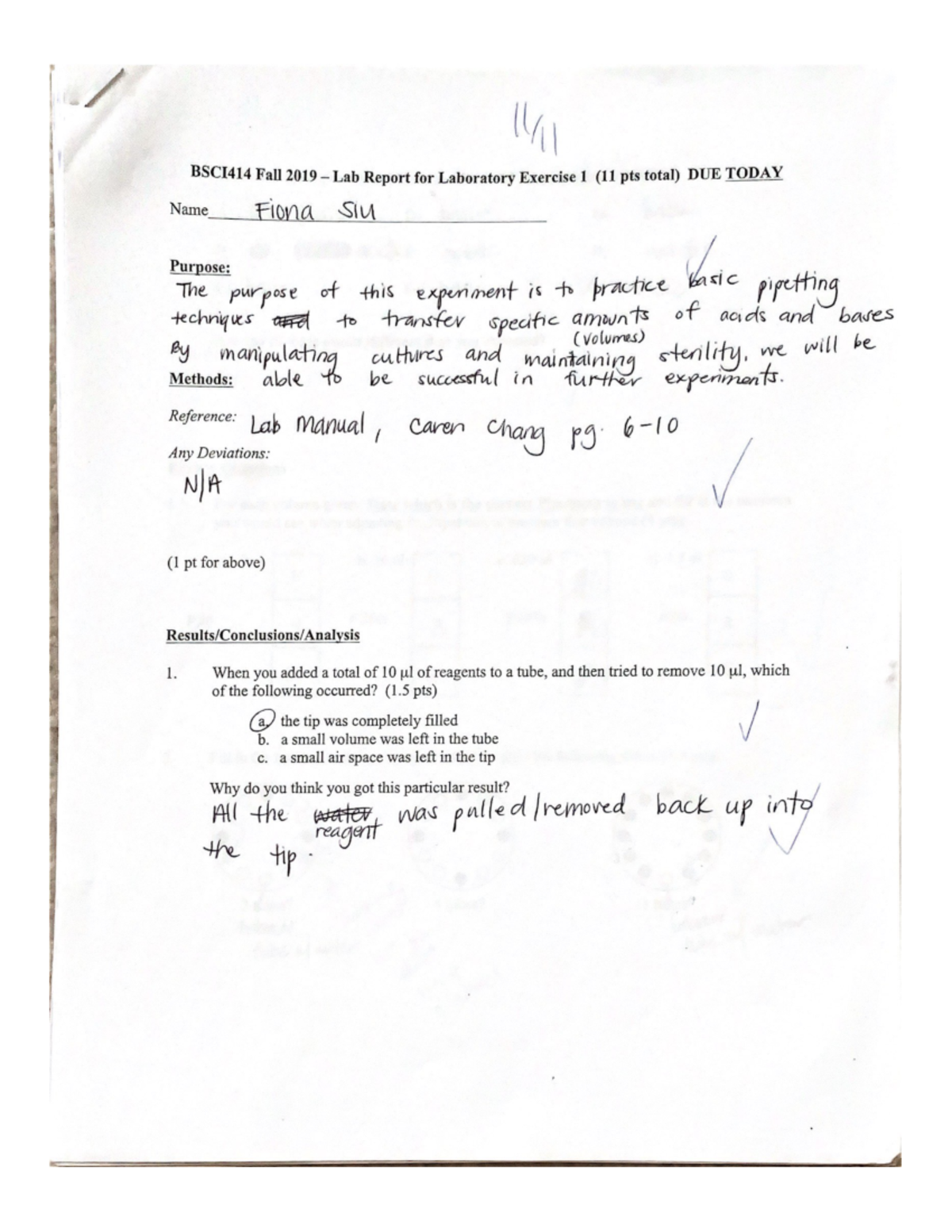BSCI414 Fall 2019 - Lab Report for Laboratory Exercise 1 - BSCI414 ...