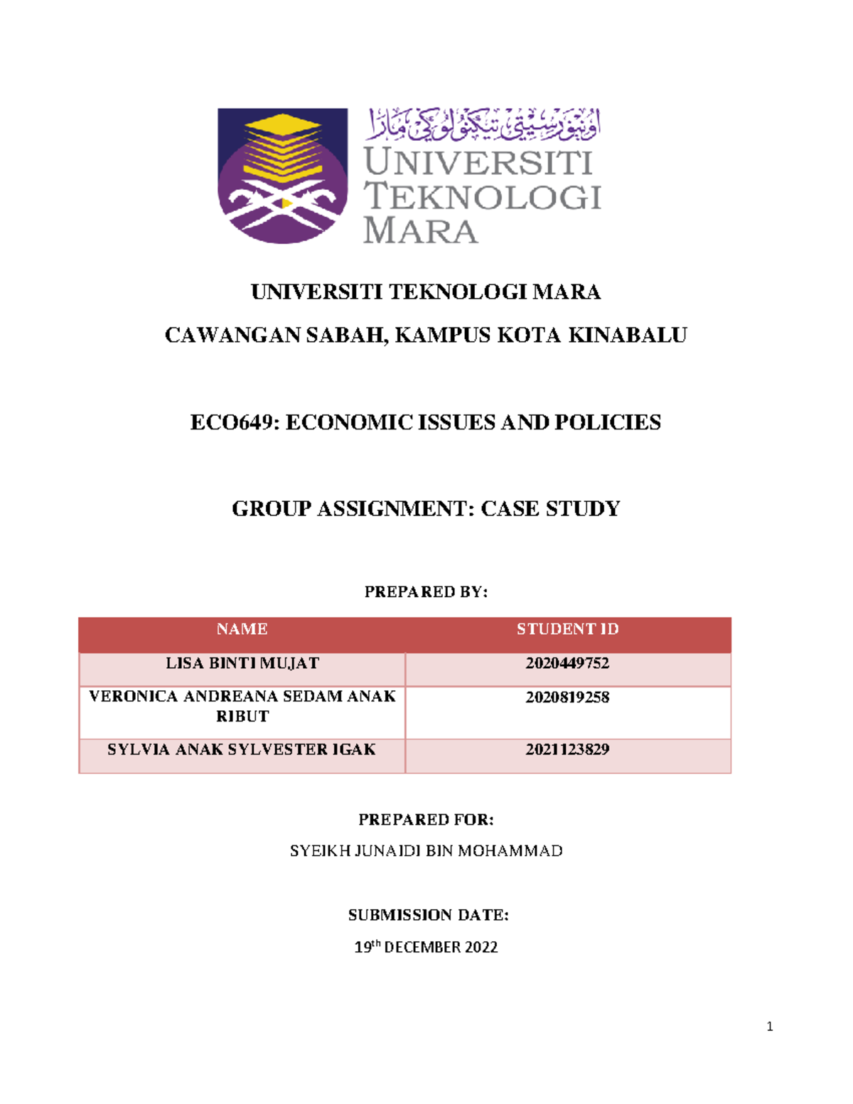 ECO649 Group Assignment 19 12 - UNIVERSITI TEKNOLOGI MARA CAWANGAN ...