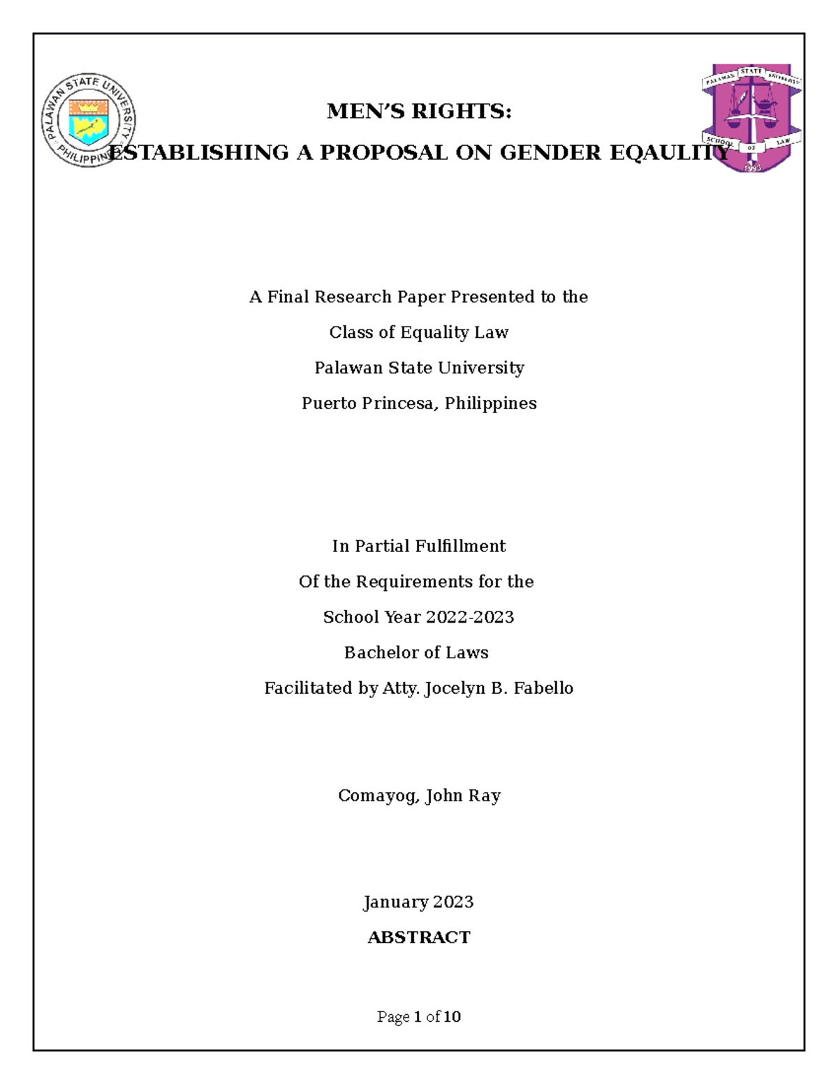 sample research proposal on gender equality