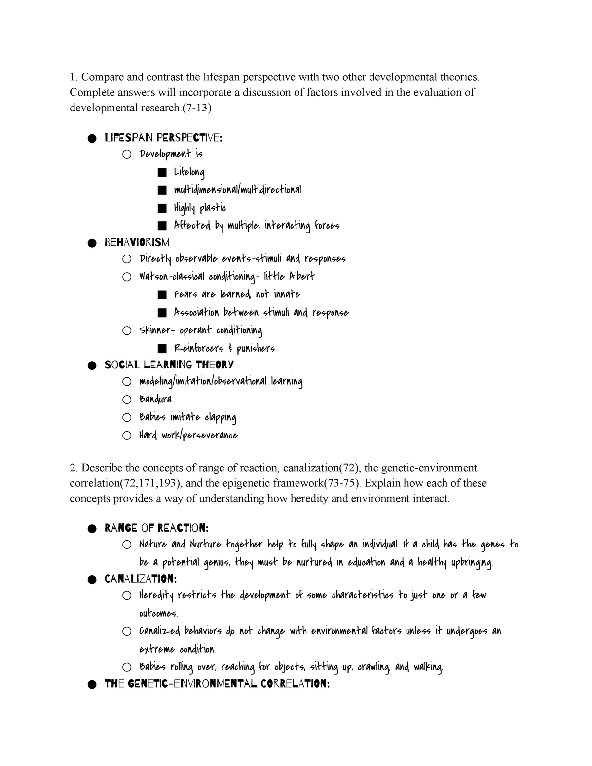 developmental psychology essay questions and answers