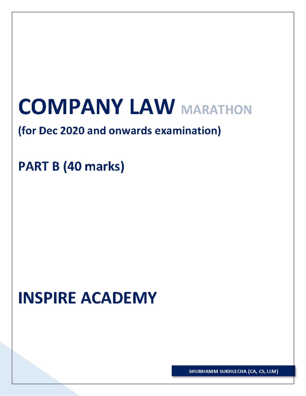 Part B Revision Notes for Dec 2020 - COMPANY LAW MARATHON (for Dec 2020 ...