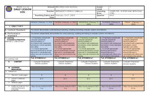 Cookery 7-WEEK 5 - DLL - GRADE 1 to 12 DAILY LESSON LOG School BECURAN ...