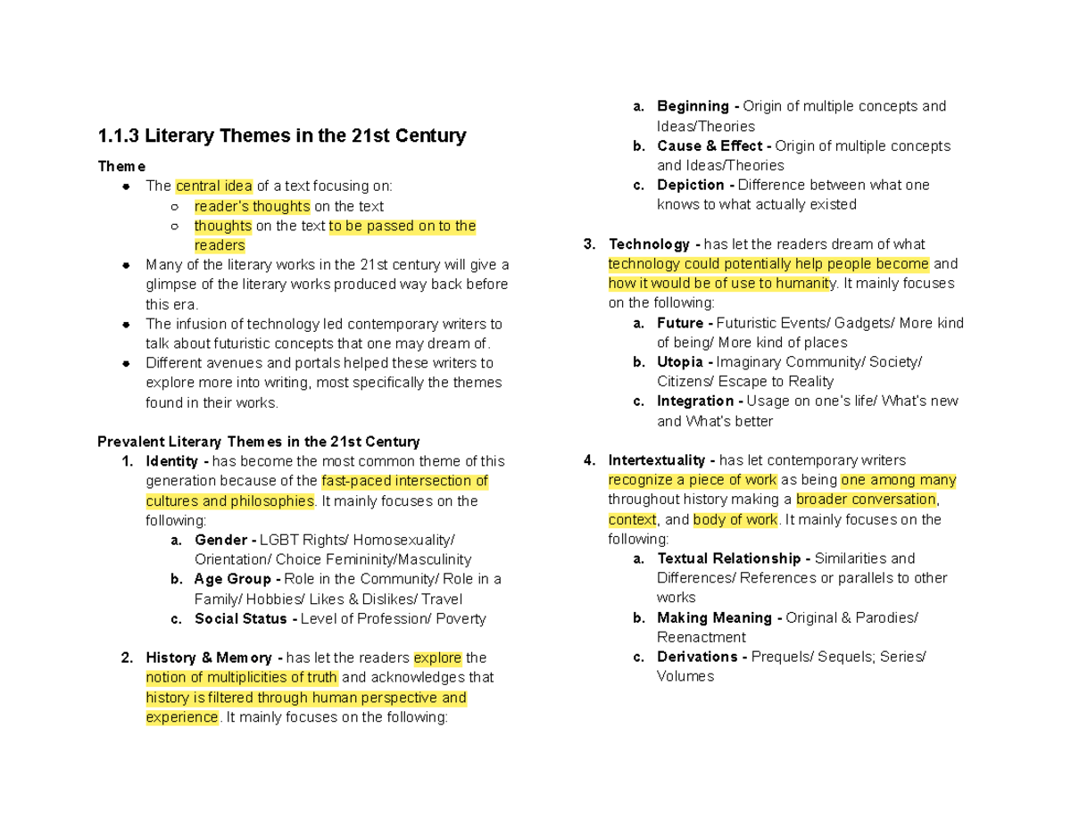 Q1ENGA - lecture notes 21st century literature grade 12 - 1.1 Literary ...