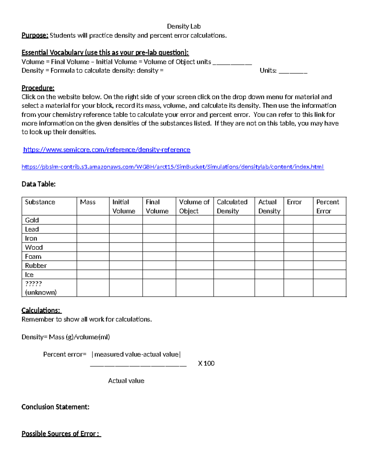 Virtual Density Lab jvjbldjcn3w Density Lab Purpose Students will