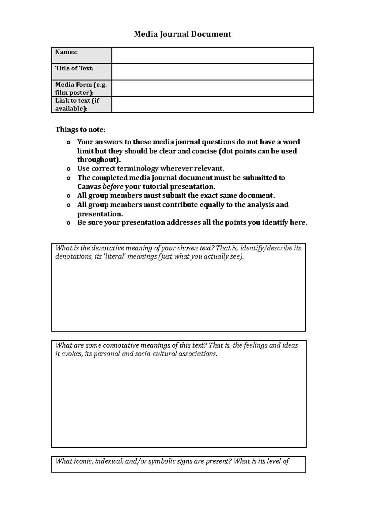 Media Journal Document Template Media Journal Document Names Title