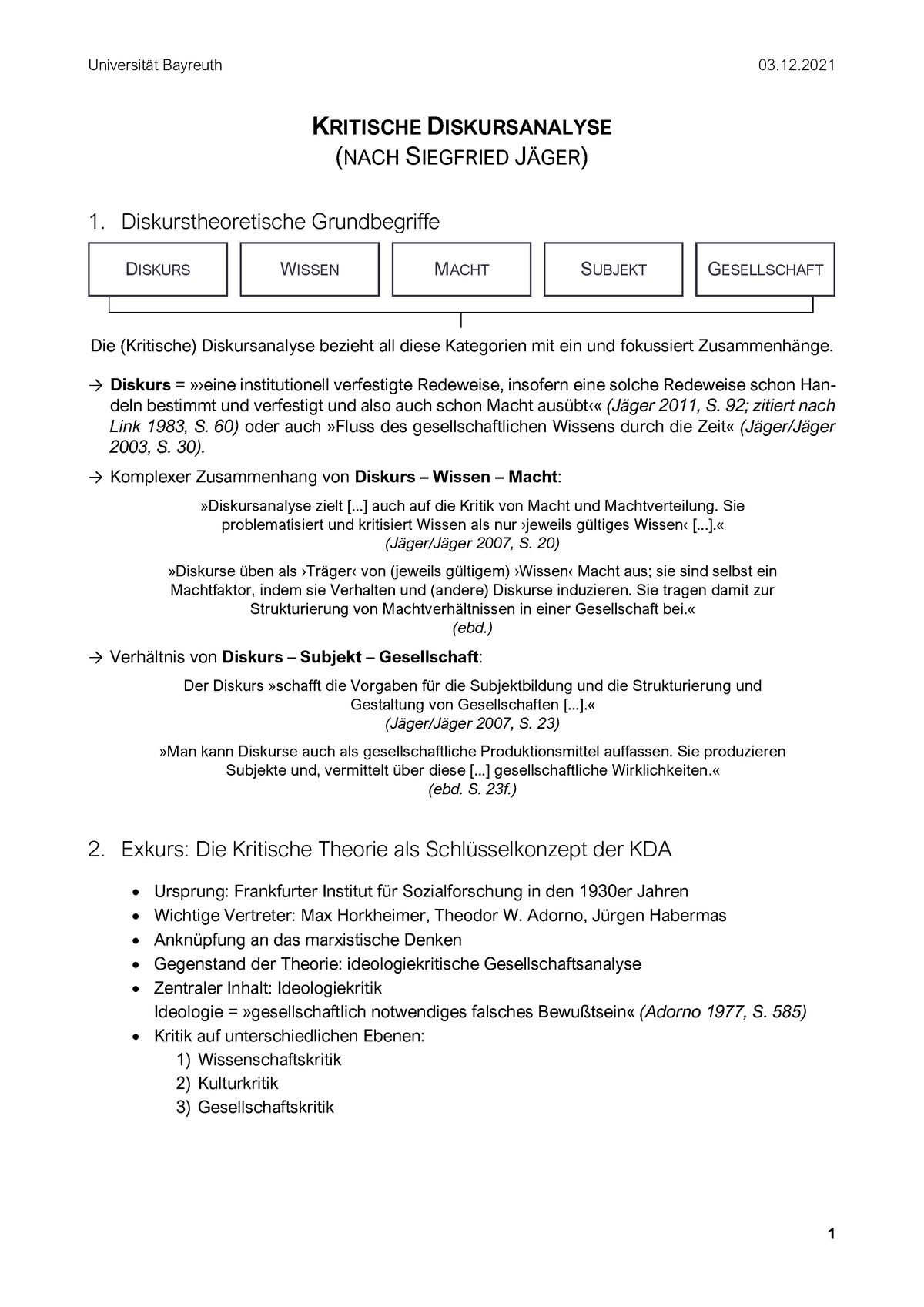 Handout - Kritische Diskursanalyse (Siegfried Jäger) - Universität ...