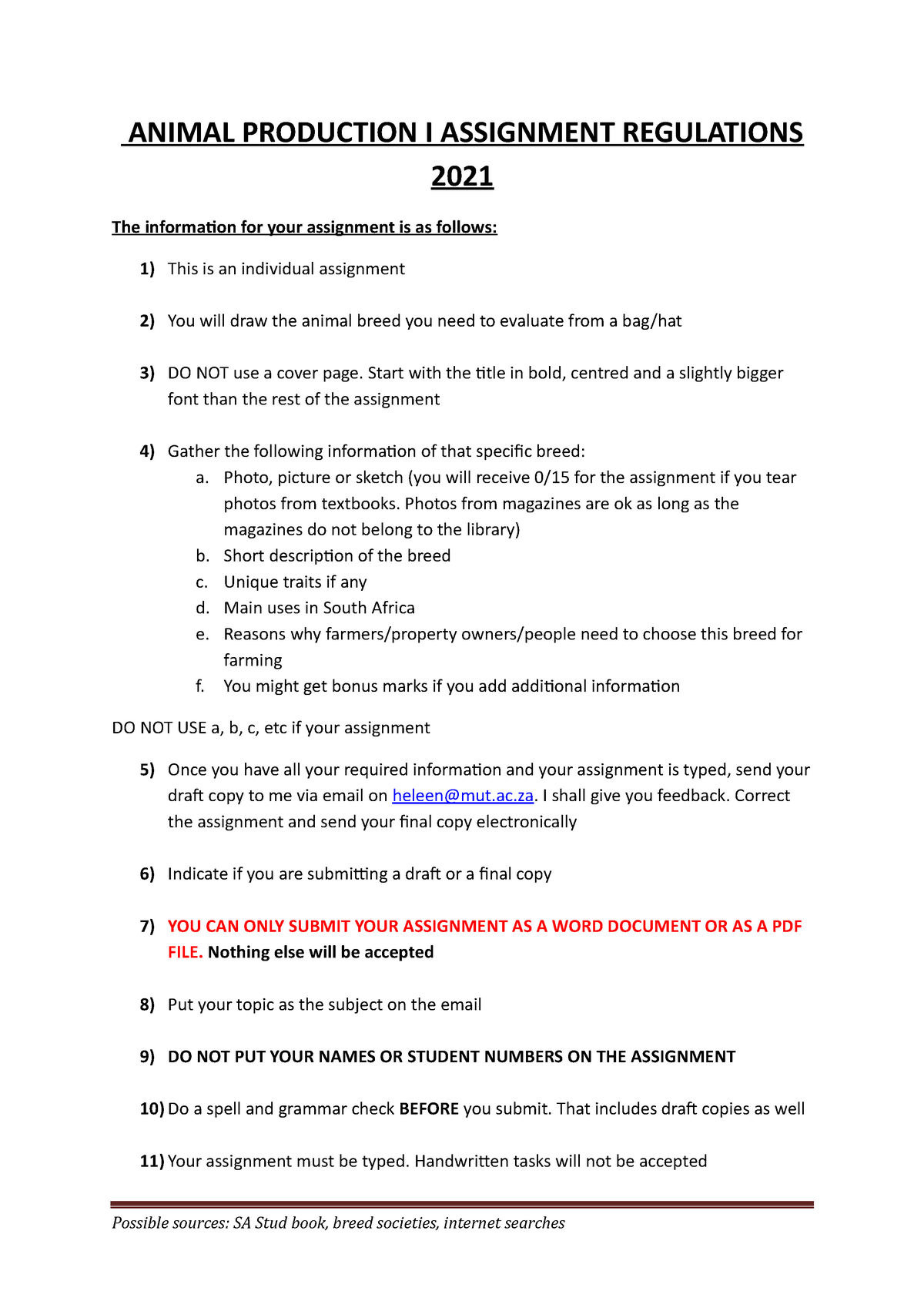 assignment rules and regulations