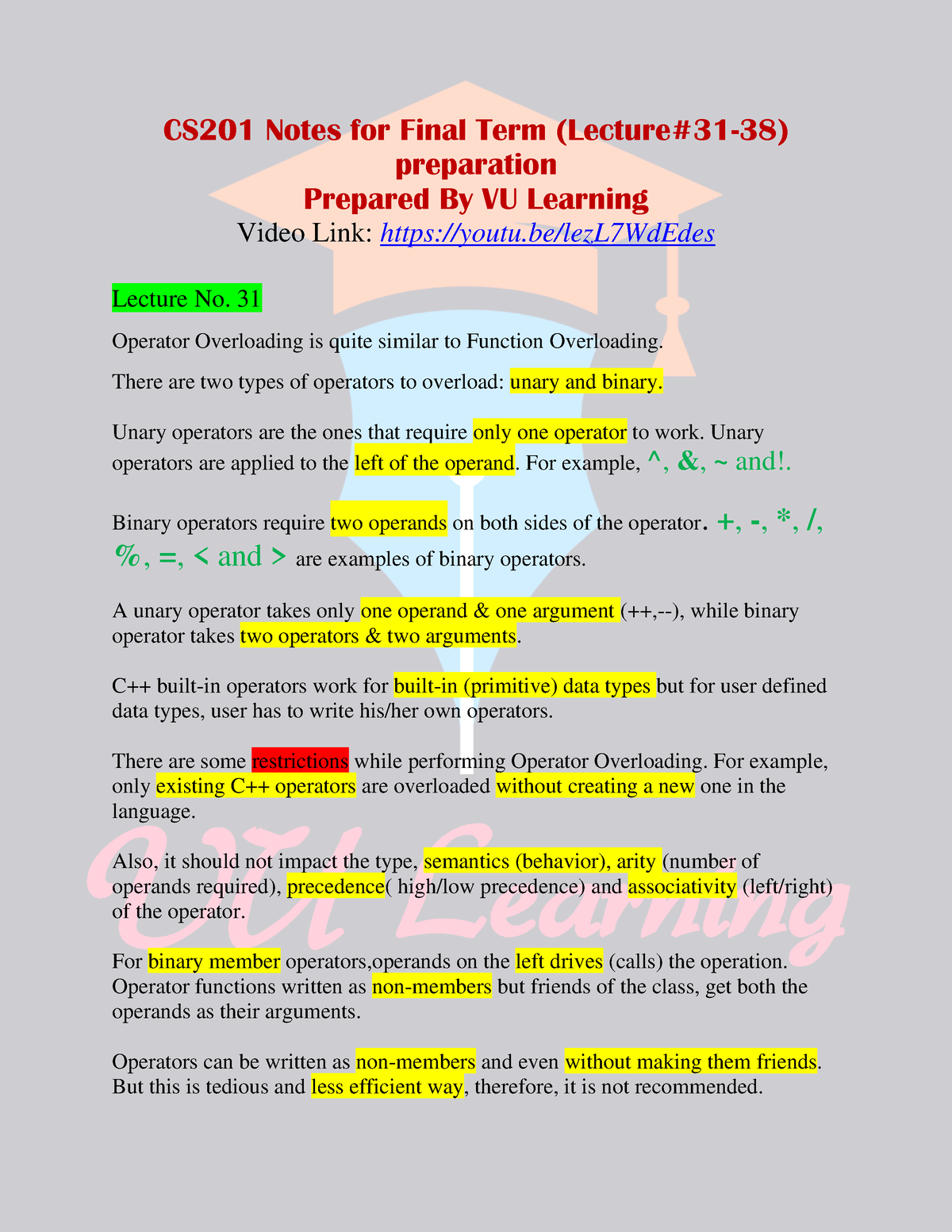 CS201 Notes By VU Learning-1 - CS201 Notes For Final Term (Lecture#31 ...