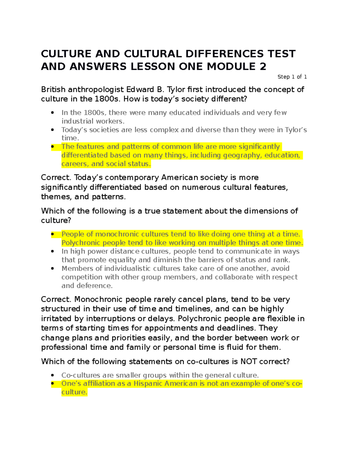 culture-and-cultural-differences-test-and-answers-lesson-one-module-2