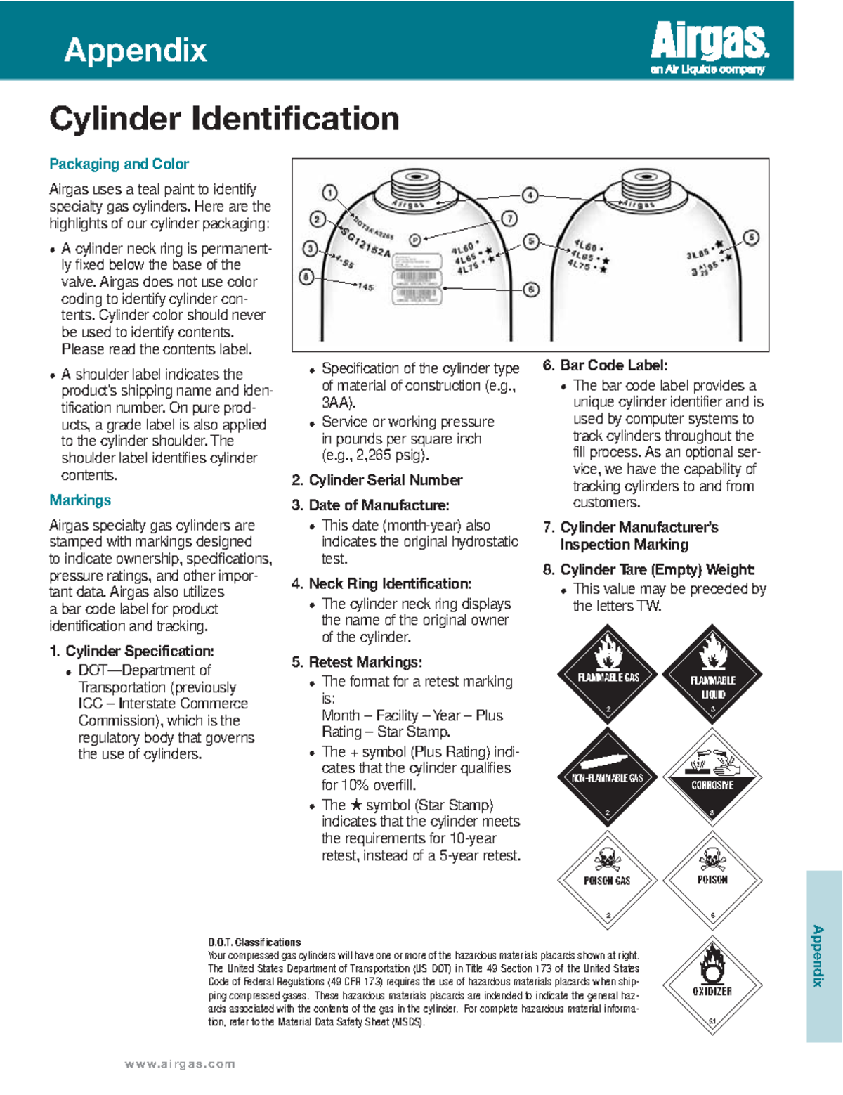 Chlorine cylinder serial location Appendix airgas Appendix Cylinder Identification NON