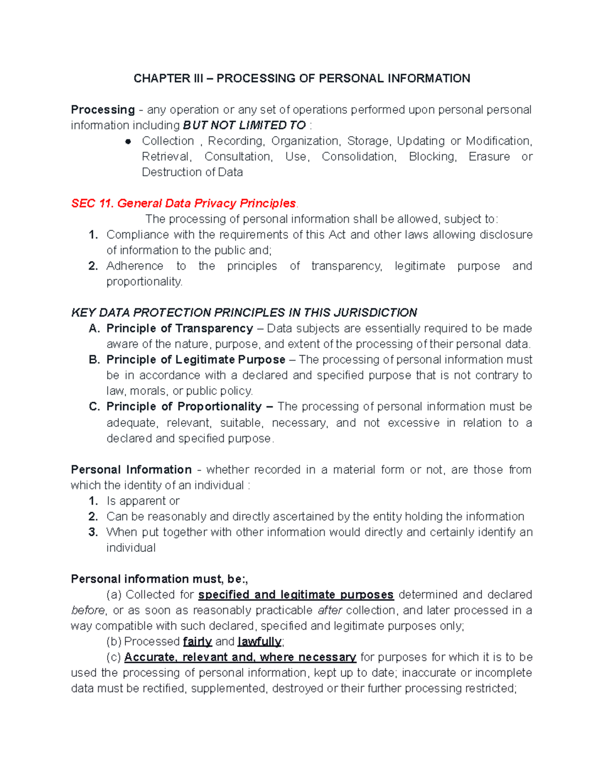 RFBT - Data privacy - CHAPTER III – PROCESSING OF PERSONAL INFORMATION ...
