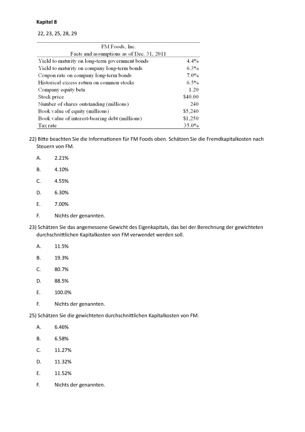 Kapitel 8 Multiple Choice Aufgaben übersetzt Inkl Lösungen Kapitel 8 22 23 25 28 29 22 4870