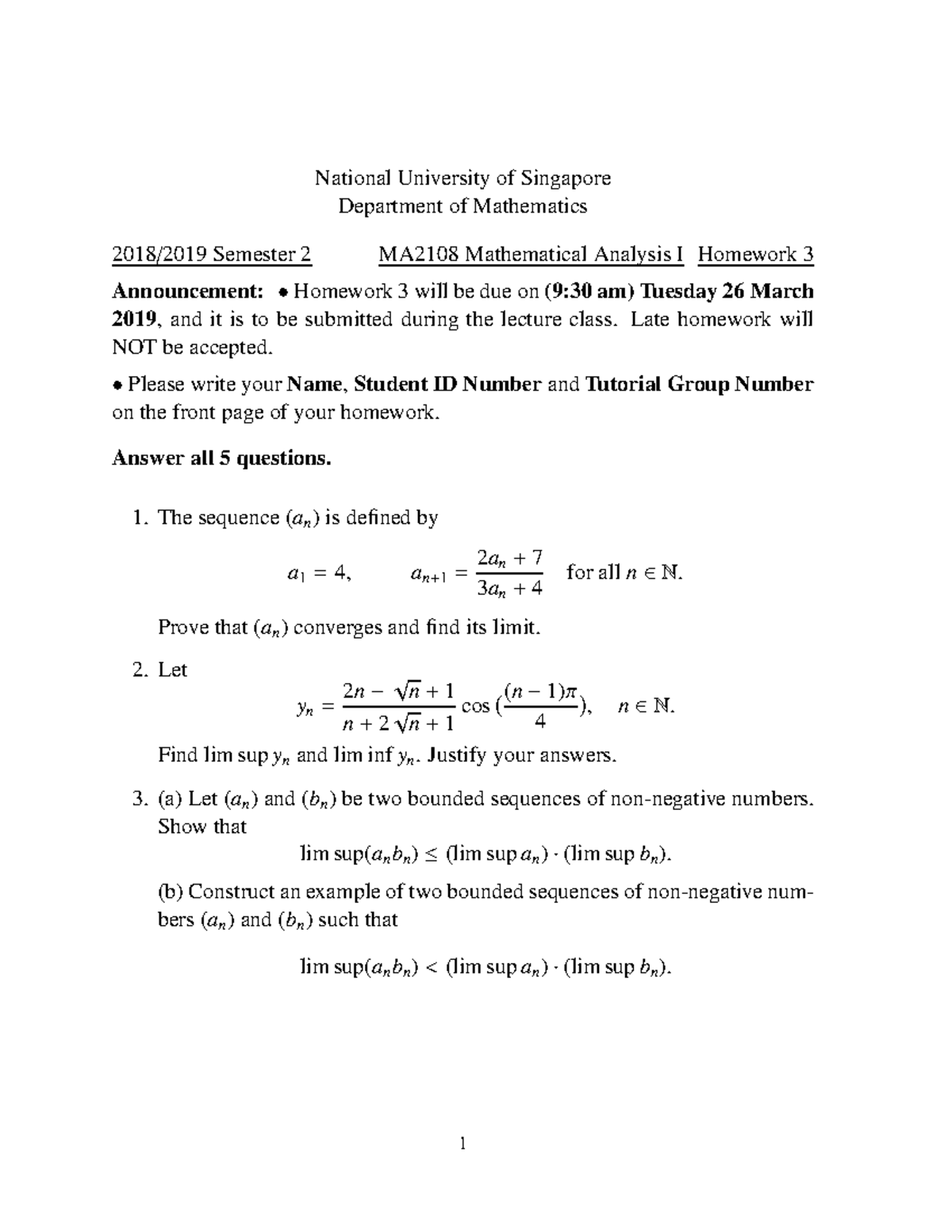 2108Homework 3 - Homework 3 Questions - National University of ...