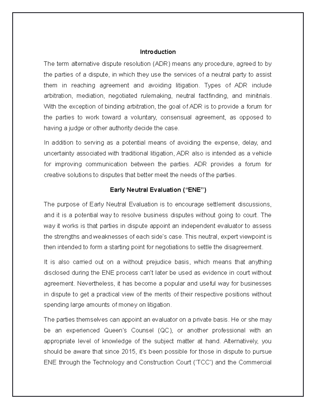 Ejemplificacion de los ADR - Introduction The term alternative dispute ...