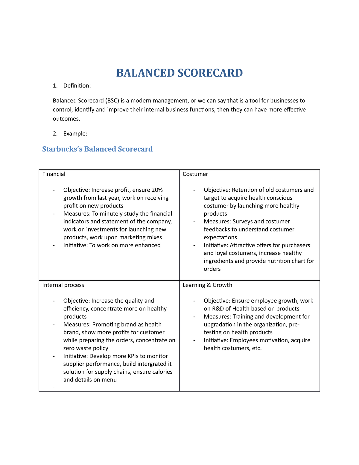 starbucks balanced scorecard