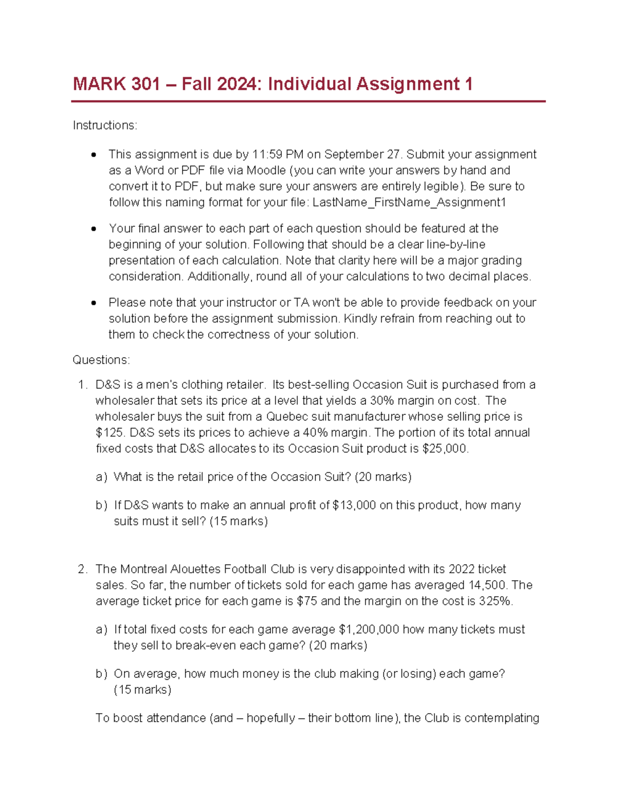 Individual Assignment 1 - Submit your assignment as a Word or PDF file ...