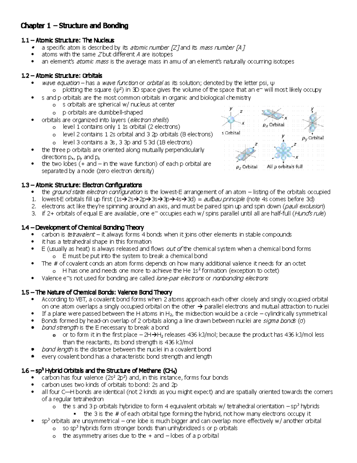 202810159 Organic Chemistry Notes - Chapter 1 – Structure and Bonding 1 ...