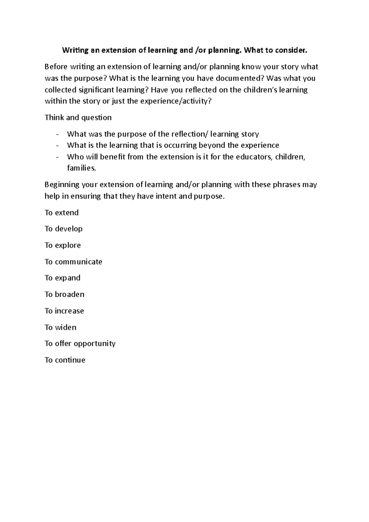 Writing an extension of learning and What to consider. Before writing