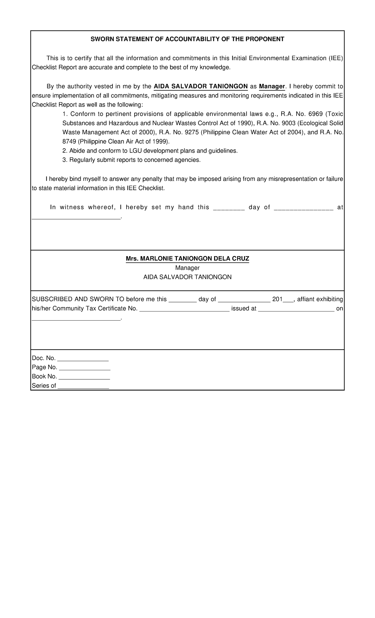 Sworn Statement - example - SWORN STATEMENT OF ACCOUNTABILITY OF THE ...