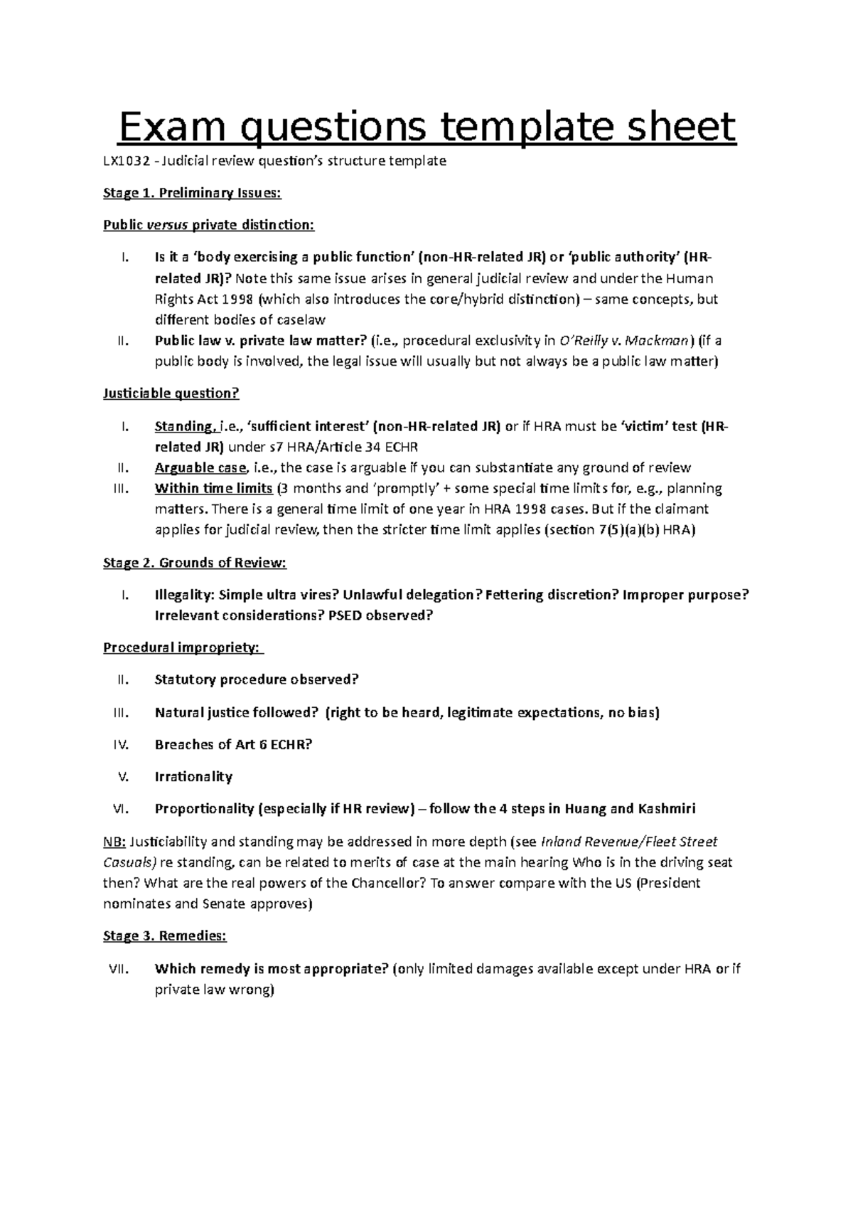 Exam questions template sheet - Exam questions template sheet LX1032 ...