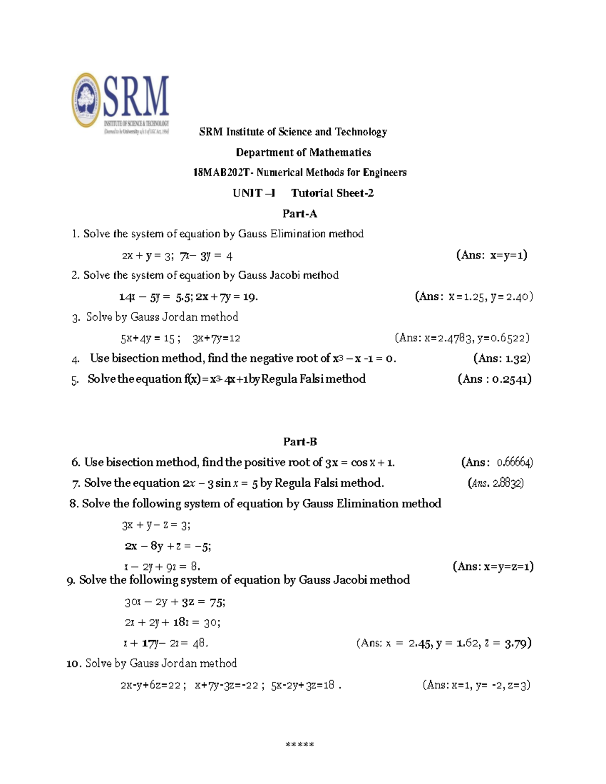 18MAB202T Unit-1 Tutorial sheet 2 - SRM Institute of Science and ...