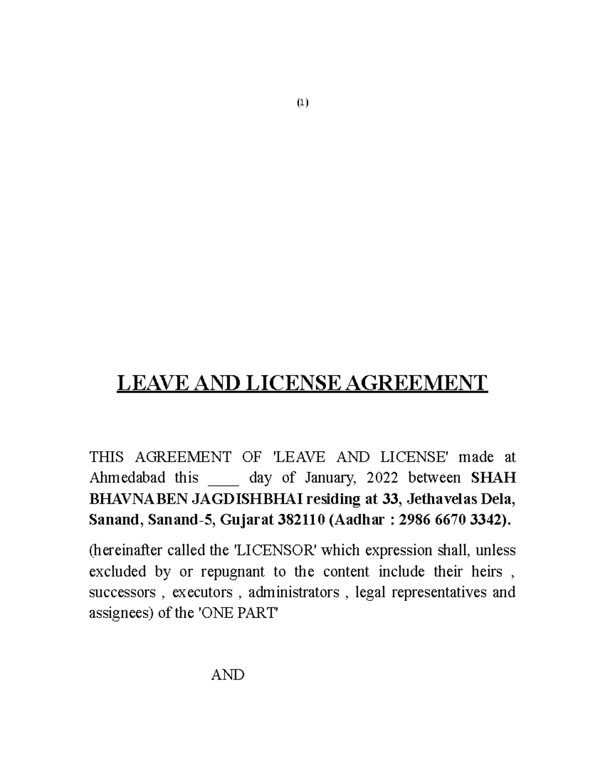 assignment of leave and license agreement