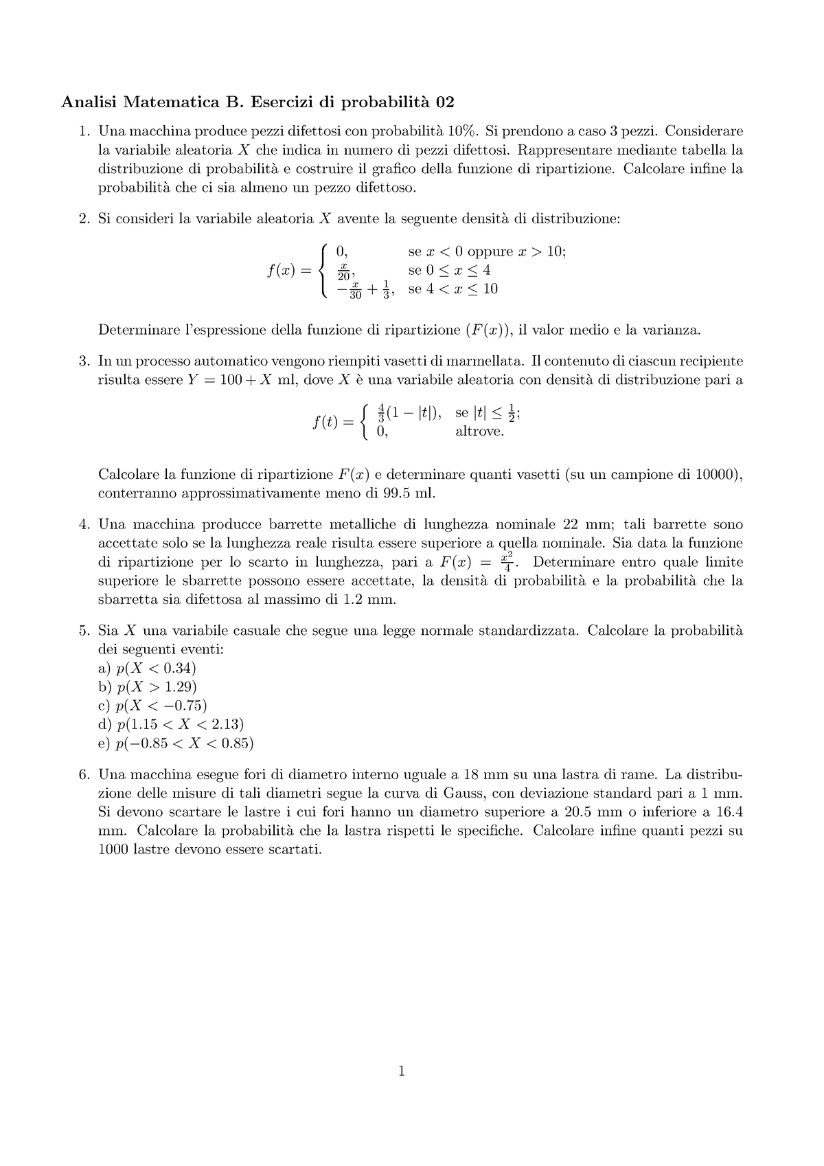 Analisi B Esercizi Probab 02 - Analisi Matematica B. Esercizi Di ...