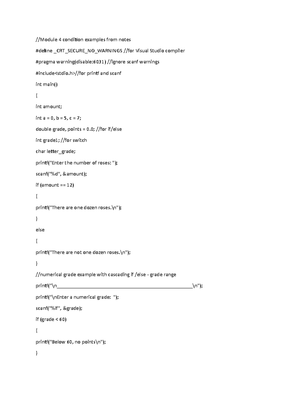 COP 2220 Conditions Practice Code - //Module 4 condition examples from ...