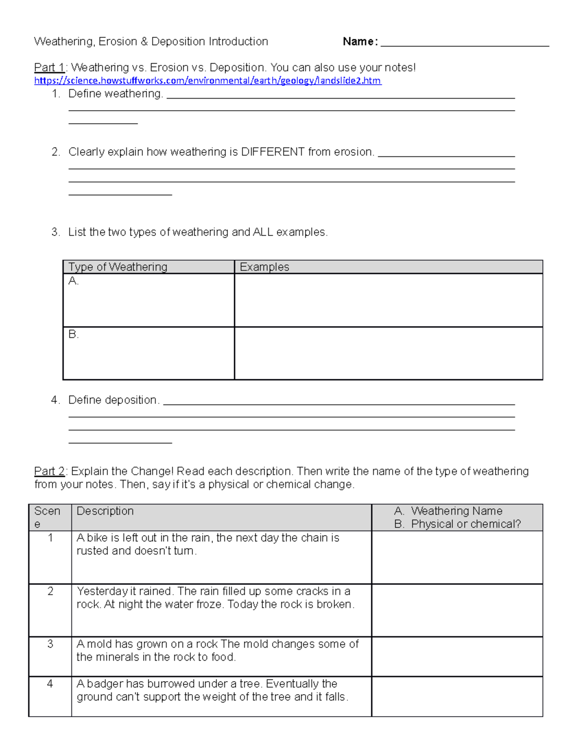 Weathering Webquest (1) - Weathering, Erosion & Deposition Introduction ...