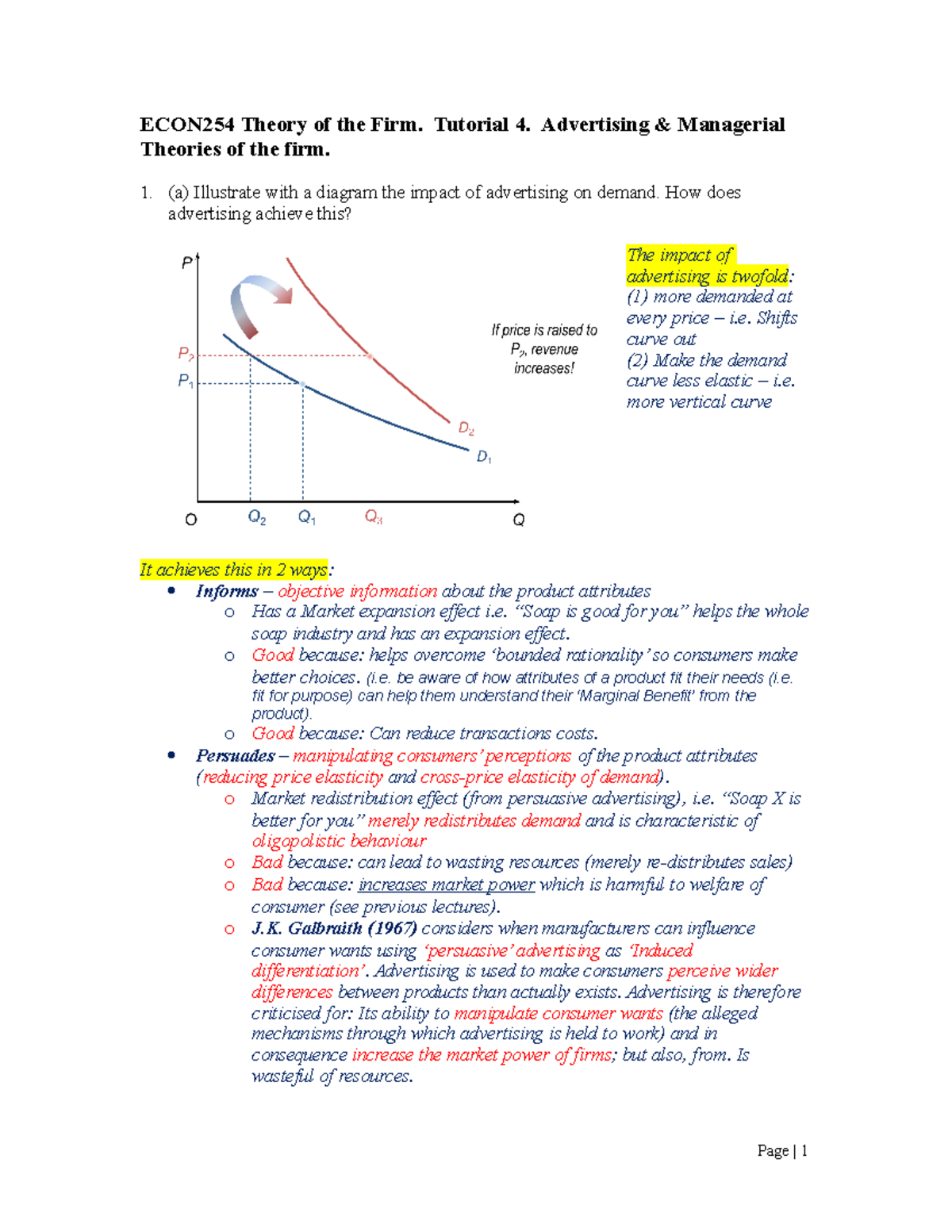 ECON254 Tutorial 4 Outline Solutions - ECON254 Theory Of The Firm ...