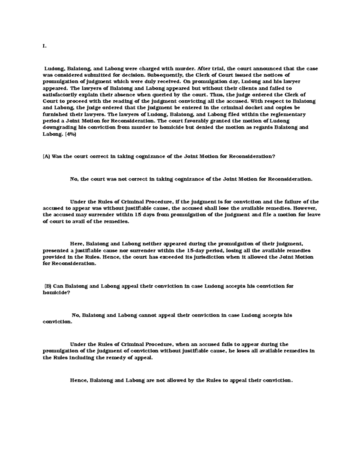 2014 Remedial Law Bar Questions with suggested answers I. Ludong