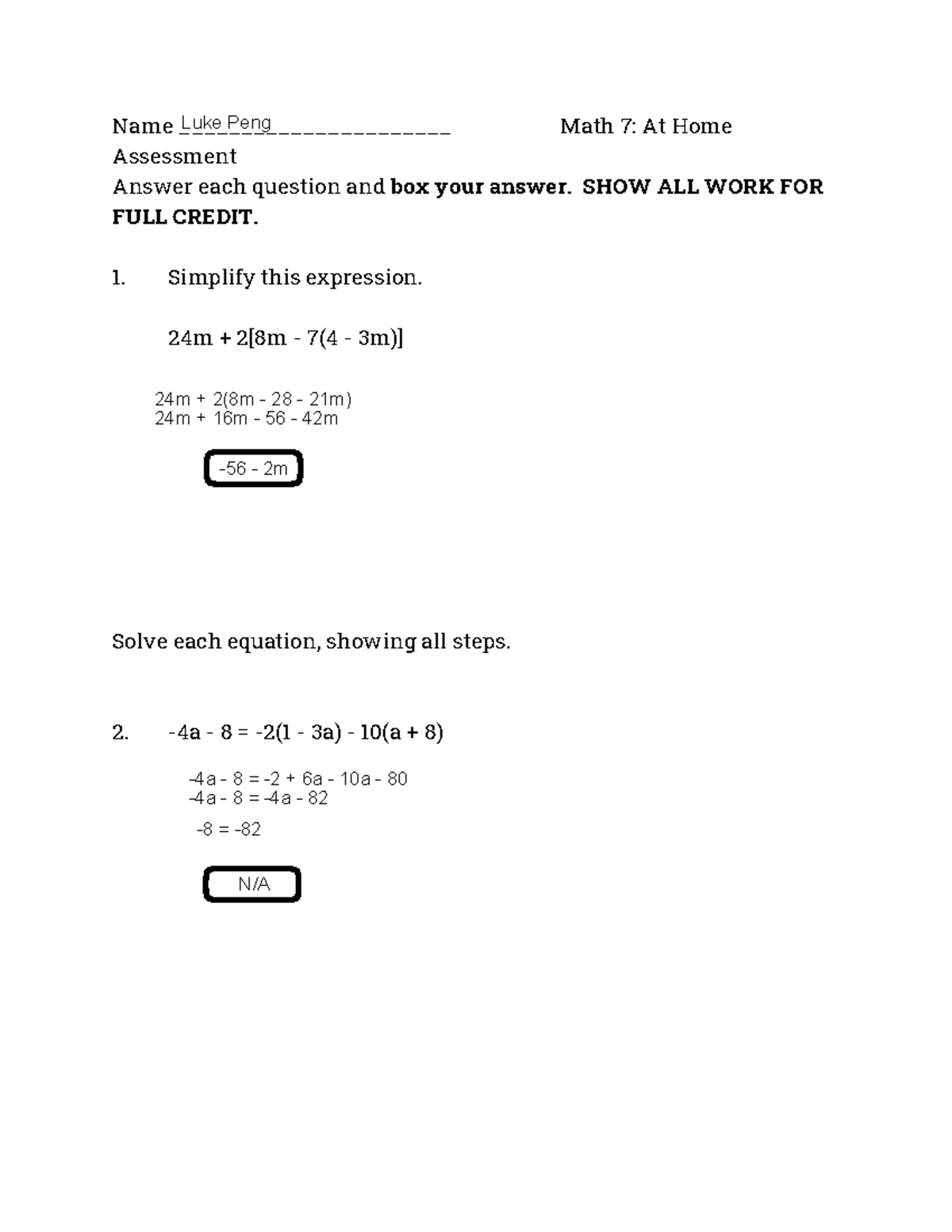 At Home Assesment 4-29 - dsdsdsdsds - Name ______________________ Math ...