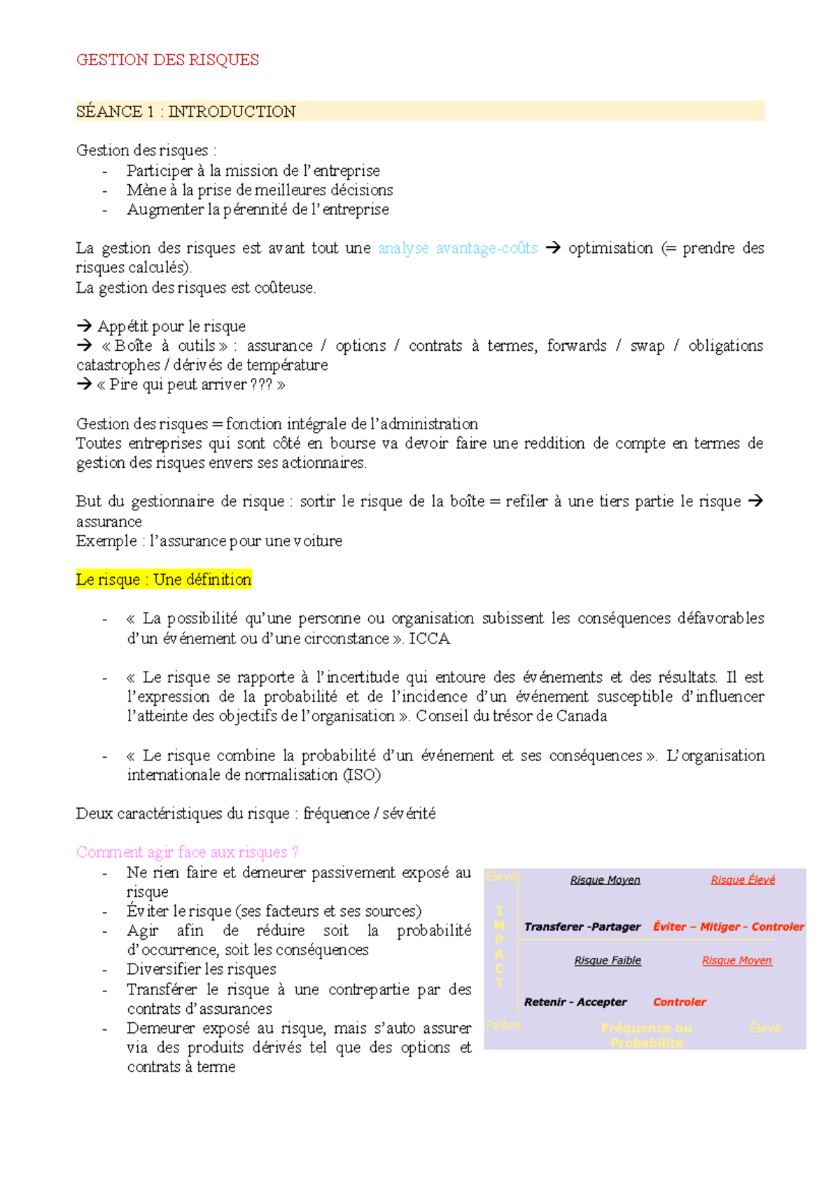 Seance 1 - gestion des risques - SÉANCE 1 : INTRODUCTION Gestion des ...