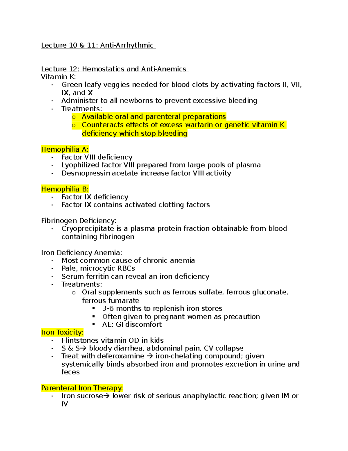 Exam 2 - Notes from PPT - Lecture 10 & 11: Anti-Arrhythmic Lecture 12 ...