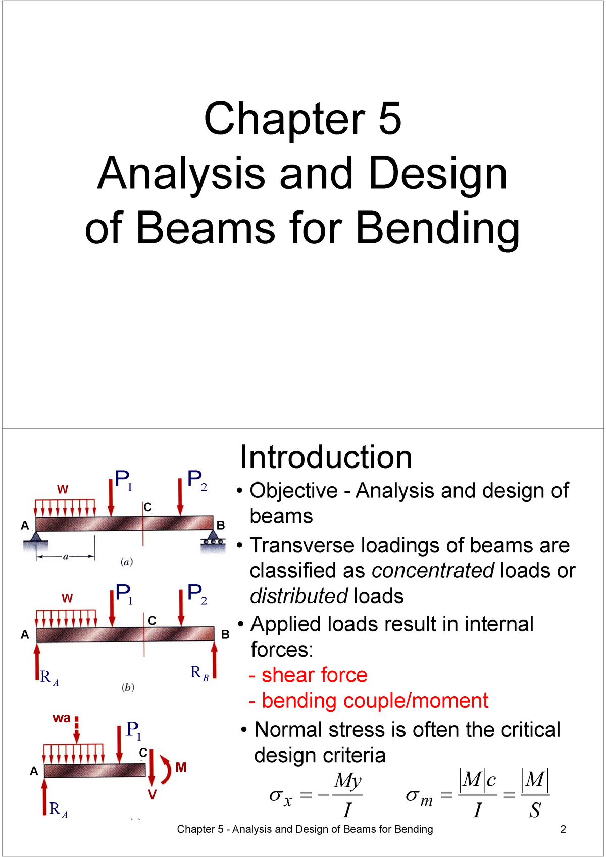 MA2001-chpt5 - MOM Notes - Chapter 5 Analysis And Design Of Beams For ...