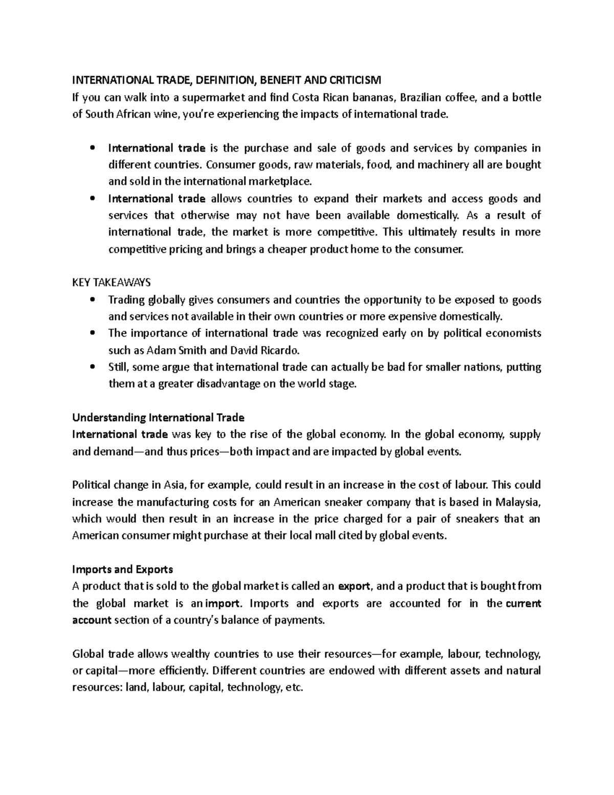 International Trade, Definition, Benefit AND Criticism - INTERNATIONAL ...
