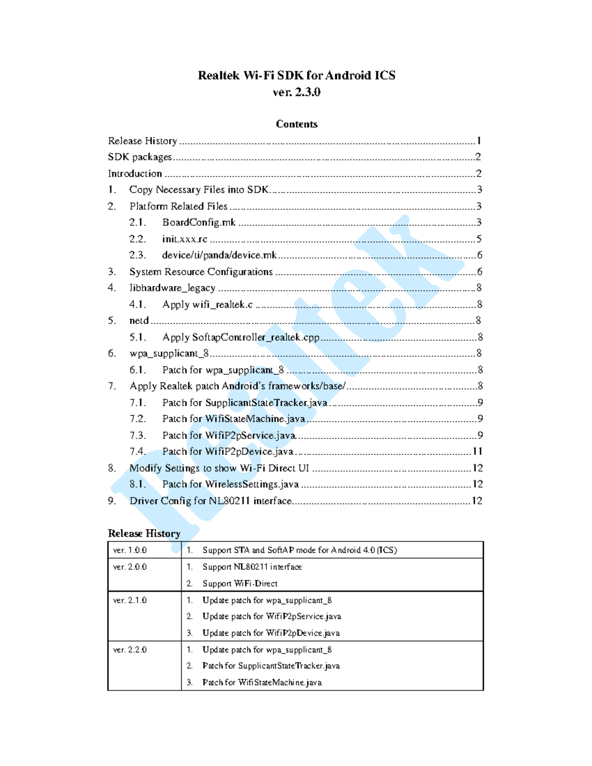 Realtek Wi-Fi SDK for Android ICS - 2. Contents Release History - Studocu