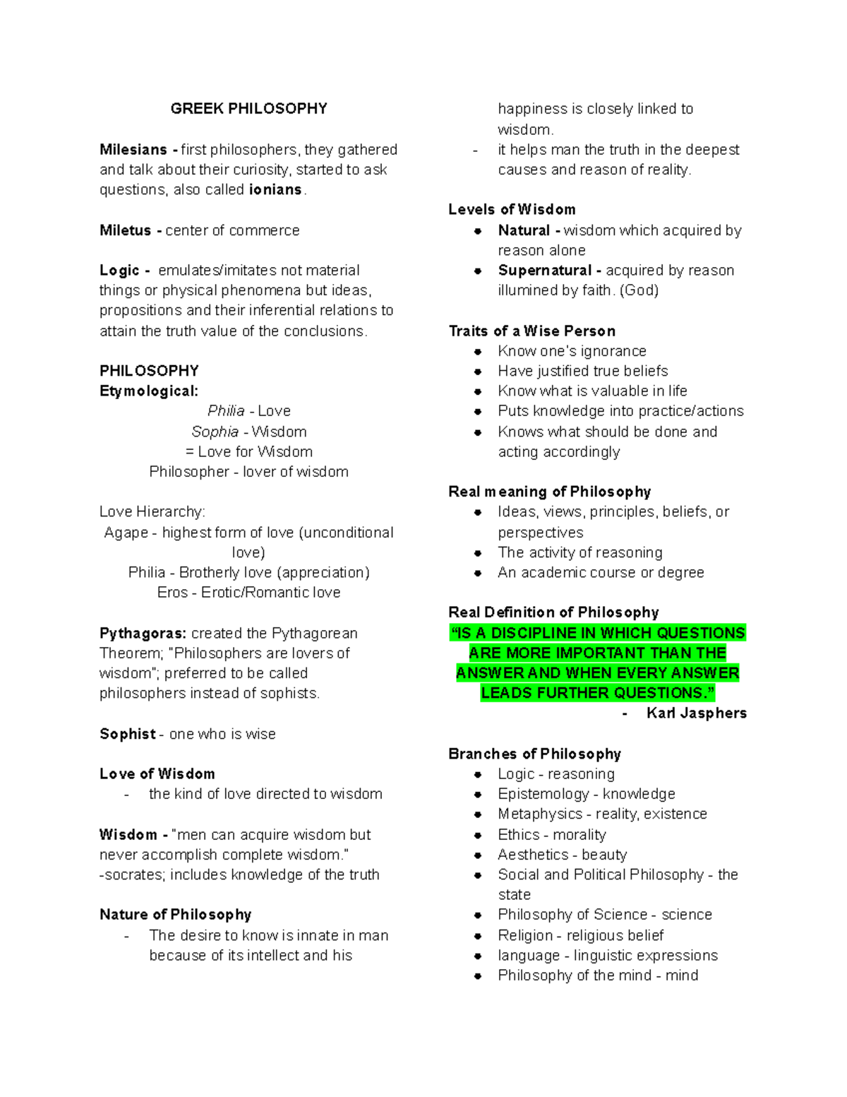 Business Logic Notes - GREEK PHILOSOPHY Milesians - first philosophers ...